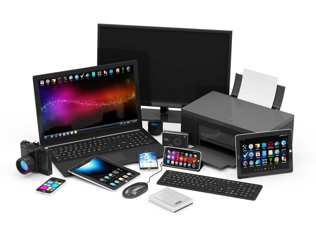 A range of computers, phones, tablets and office technology